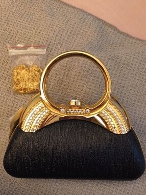 Black Handbag Rhinestone hard case mini purse Gold chain handle